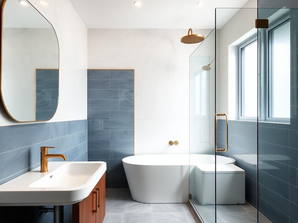 Modern Malaysian bathroom with brass tapware